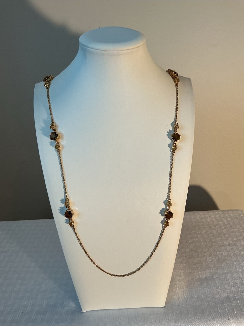 Lia Sophia Honey Citrine High Quality Resin Gold Tone Station Necklace